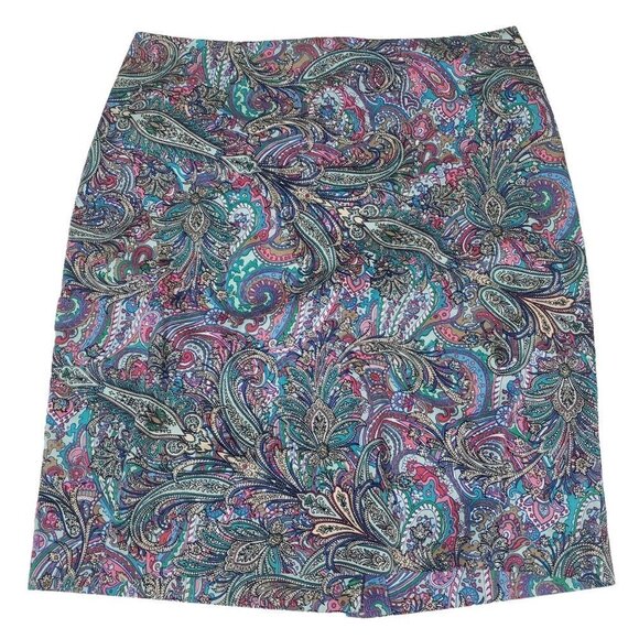 Talbots Petite 14 Floral Straight Skirt Cotton Stretch Blue Multicolor Womens - Picture 1 of 10